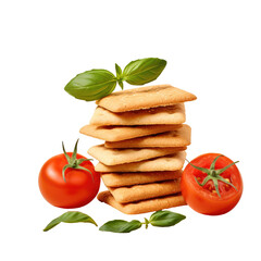 Wall Mural - Tomato and basil crackers on transparent background