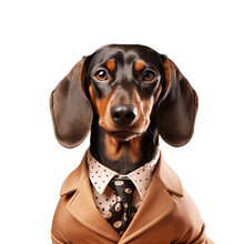 Festive Brown Suited Black And Tan Dachshund Isolated On A Transparent Background