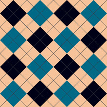 Seamless Blue Black Argyle Pattern. Traditional Diamond Check Print. Vintage Seamless Background.