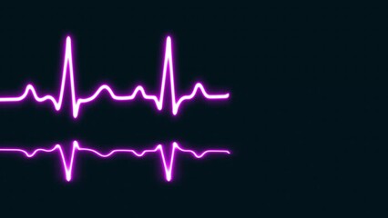 Wall Mural - Bright purple neon heartbeat with love shaped isolated on grid background. Medical concept and ecg pulse line graph