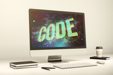 Wall Mural - creative code word hologram on modern computer monitor, artificial intelligence and neural networks 