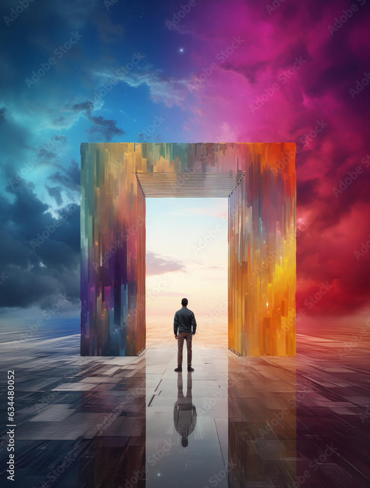 AI-generated illustration of a man walking through the open door of ...