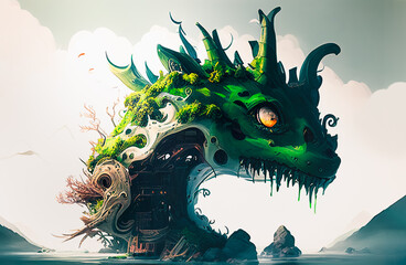 Wall Mural - Green dragon - island