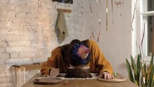 Man With Long Hair Falls Face Down Into Cake
