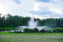 Beautiful Lake And Fountain In A Florida Community	
