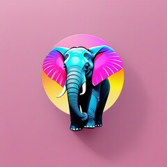 Wall Mural - Elephant in a Vibrant Rainbow of Light: A Minimalist Pink Icon Logo Vector Decorative, generative ai