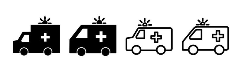 Ambulance icon set illustration. ambulance truck sign and symbol. ambulance car