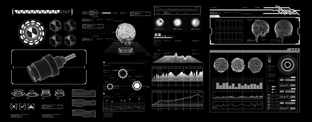 Wall Mural - futuristic shape element HUD, GUI, Science fiction, cyberpunk, retrofuturism, concept, vaporwave abstract element.