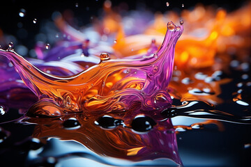 Wall Mural - A close-up of a colourful liquid impacting water - Generative AI