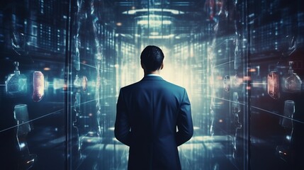 Leinwandbilder - Generative AI : Businessman secures data with encryption and network security