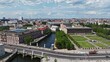 Aerial drone view of Spree river in the historic centre of Berlin , Germany