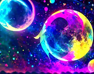 Wall Mural - watercolor abstract full moon party