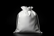 White Cotton Bag On Black Isolated Background