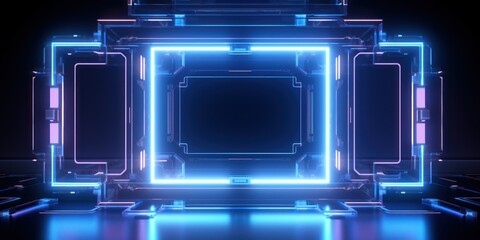 neon frame of future computer quantum technology for your text mockup. ai generation
