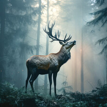 A Powerful Elk With Impressive Antlers Calls In A Serene Forest.
