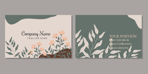 Wall Mural - Set of modern business card print templates. design with hand drawn floral pattern. landscape orientation for identity cards, business cards, covers, invitations