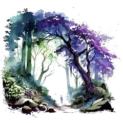 Wall Mural - Watercolour Forest Landscape Scenery