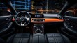 © sirisakboakaew - Modern luxury car interior details, steering wheel, gearshift lever, and dashboard.