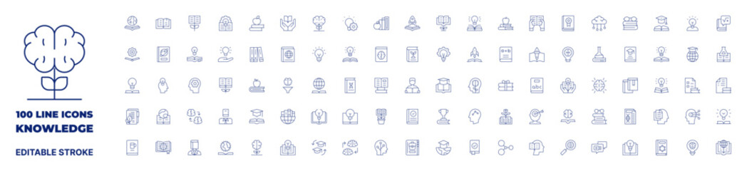 100 icons Knowledge collection. Thin line icon. Editable stroke.