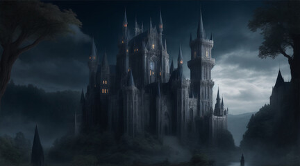 Wall Mural - Gothic dark castle illustration by Generative AI