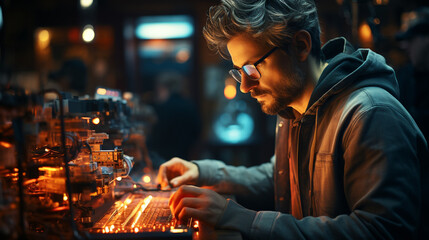 Professional it specialist using device writing code. Generative Ai