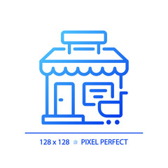 Poster - 2D pixel perfect blue gradient store icon, isolated vector, building thin line illustration.