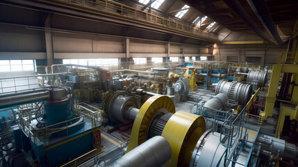 Wall Mural - Turbine of energy power plant generation station. Disassembled equipment for repair and inspection. Generation AI.