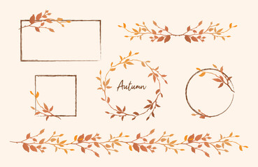 Wall Mural - Autumn hand drawn floral frames, border, wreaths with branches and leaves elements. Vector for label, logo, corporate identity, wedding invitations, branding, greeting cards, print products