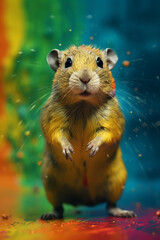 Aufkleber - An abstract surreal photograph of a Gerbil splashed in bright paint, contemporary colors and mood social background.  Generative AI technology.