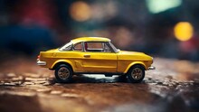 Macro Photo Of A Yellow Toy Car Generative AI