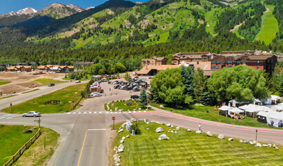 Canvas Print - Amazing panoramic aerial view of Teton Village near Jackson Hole in summertime, WY, USA