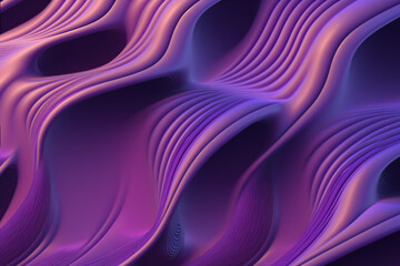 Wall Mural - Neon waves. Fractal design. Blur purple blue color glowing ribbed texture curve layers on dark black 3d art illustration abstract background with free space.