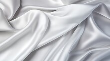 Generative AI : White Gray Satin Texture That Is White Silver Fabric Silk Panorama Background With Beautiful Soft Blur Pattern Natural.