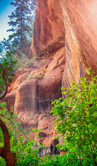 Sticker - A beautiful canyon wall waterfall Zion National Park, Utah