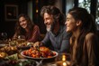 © ant - People in family celebrate thank giving day together in dinning room.