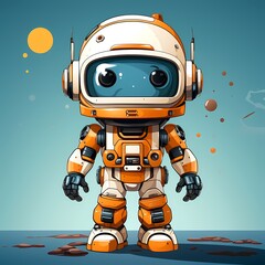 Poster - Orange and white robot standing in puddle of water.