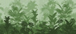 Seamless horizontal background, vector. Jungle, tropical forest with a variety of plants. Green tones	