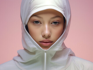 Beautiful fashionable asian woman in sport jacket