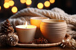 Winter Relaxation: Reading by Candlelight with a Beige Woolen Plaid