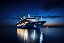 Cruise Ship On The High Seas At Night