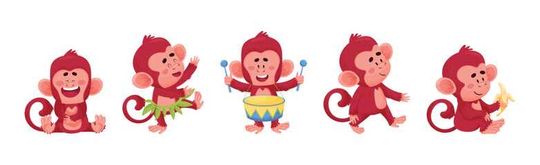 Poster - Playful Monkey Character Engaged in Different Activity Vector Set