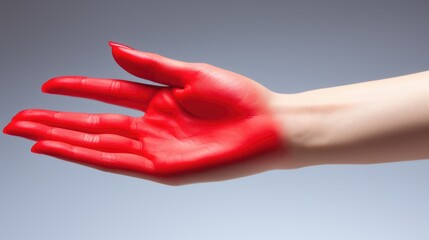 Sticker - A hand with red paint on it. Generative AI image.