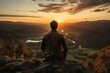 © 4kclips - Man standing on a hill watching the sunset - stock photography concepts