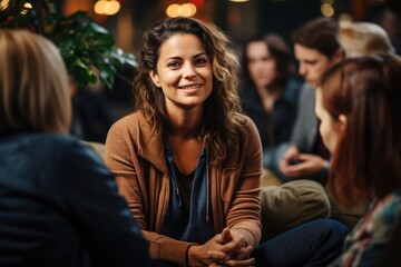 Wall Mural - Support group members sitting in a circle - stock photography concepts