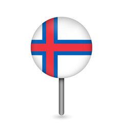 Map pointer with country Faroe Islands. Faroe Islands flag. Vector illustration.