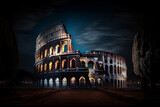 Colosseum illuminated at night, travel and tourism famous italian landmark attraction in Rome, Italy