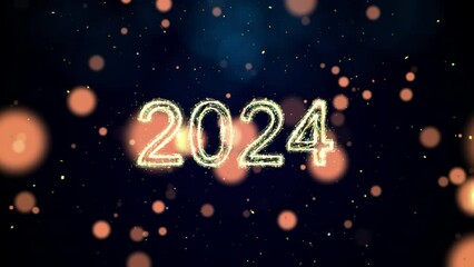 Poster - Happy New Year 2024 celebration concept Sparkling slow motion bokeh particle confetti on dark background.