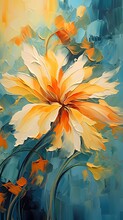 Orange And Yellow Flower On Green Abstract Painting Of Orange And Yellow Flowers On Blue And Green Background . Art Painting For Wall Frames. Ai Generative