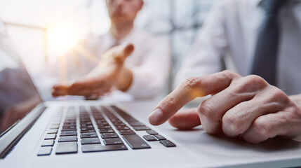 Wall Mural - Male hands or men office worker typing on the keyboard