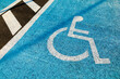 Parking space painted in blue, reserved for people with reduced mobility, or disabled people, who use wheelchairs, Spain